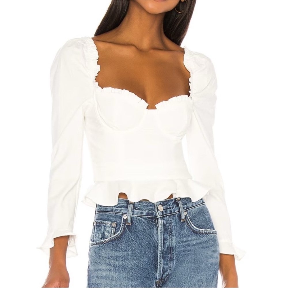 MAJORELLE White Ruffle Long Sleeve Top